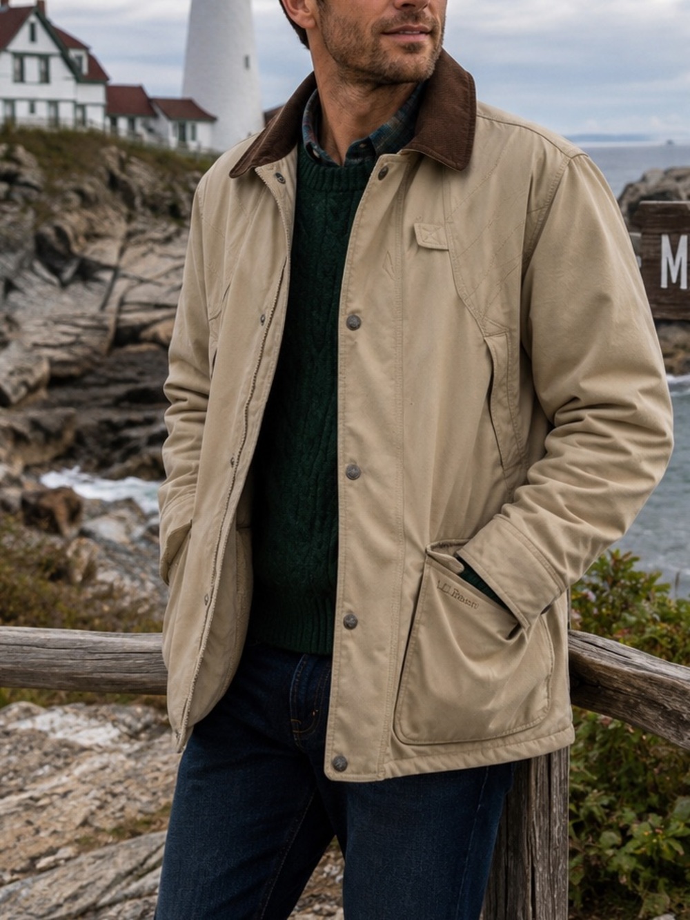 L.L.Bean Upland Hunter field coat contrasting brown corduroy collar medium